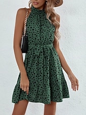 Недорогие Искусство и Дизайн Платья-Жен. Мини-платье Платье A-силуэта Платье-комбинация Платье с открытыми плечами Отпуск На каждый день на открытом воздухе На выход Стандартная посадка Леопард Горошек Без рукавов НАЙКА НЕКО