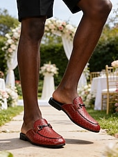 billiga Loafers-Röda slip-on loafers för män, krokodilpräglad ovandel, rygglös mule-design, elegant smart casual-stil för strandbröllop, trädgårdsceremonier och sommarevenemang