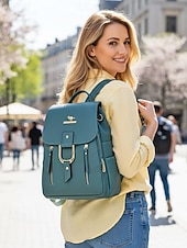 お買い得  ファッションバックパック-女性用フェイクレザーバックパック - 複数の色、大容量、ゴールドトーンのアクセントが付いたスタイリッシュなデザイン、日常使い、仕事、カジュアルな外出に最適