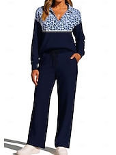 abordables Survêtements-Femmes Sweat-shirt Ensemble Survetement Jogging Pantalon Cordon de serrage Avec Poches Léopard Veste et Pantalon de Jogging Ensemble de vêtements de sport Vêtements d'intérieur Été Printemps Automne