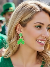 abordables Accesorios-Pendientes de trébol para mujer: aleación, varios estilos, verde, ideal para el Día de San Patricio, uso diario.