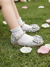 economico Bambini &amp; Ragazza dei Fiori-scarpe eleganti Mary Jane con strass scintillanti per bambini, dettaglio fiocco di cristalli, tomaia in tessuto glitterato e cinturino regolabile alla caviglia, elegante stile principessa per bambine,
