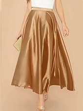 cheap Formal Skirts-Women's Satin Skirts Elegant Vintage Fashion Casual Midi High Waist Skirts Plain Ruched Patchwork Inelastic Daily Office / Career Blue Yellow Pink Summer Spandex Satin