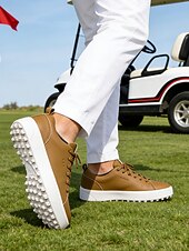 levne Pánské golfové boty-Pánské bílé golfové boty, čistý šněrovací design, lehká polstrovaná podrážka, klasický sportovní styl pro golfová hřiště a outdoorové nošení