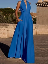 economico tute da festa-Per donna Normale Tuta Elegante Tinta unica Senza Maniche Gamba larga All'americana Patchwork Tasca Quotidiano Vacanza Vestibilità regolare Nero Bianco Verde militare Estate