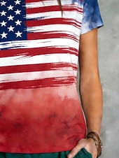  Giorno dell'Indipendenza Americana Per donna Maglietta Stampato Grafico Bandiera Americana Elegante Classico Casual Manica Corta Girocollo Top Regolari Quotidiano Sportivo Uscire Rosso Estate