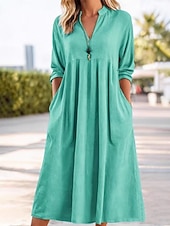 economico Vestito Semplice-Per donna Abito Midi Abito a Tubino Vestito Casual Elegante Vintage Moda Quotidiano Vacanza Uscire Vestibilità comoda Semplice Manica Lunga Scollo a V Blu Bianco Rosa Verde Primavera Autunno