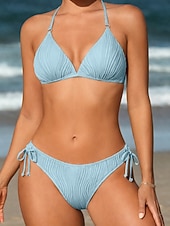 preiswerte Bikini-Sets-Damen Badeanzug Bikini Zweiteilig Slips Bademode Rückenfrei Urlaub Strandbekleidung Einfach Neckholder Ärmellos Badeanzüge
