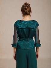 billige Kjolebluser-Dame Dressy topper knyte foran Illusjon Elegant 3/4 ermer V-hals Skjortekrage Vanlige topper Bryllupsgjest Cocktail antrekk Smaragd Grønn Sommer Vår Høst