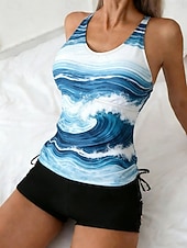 halpa Tankini-uimapuvut-Naisten Uima-asut Tankini 2 kpl Korkea vyötärö Uimapuku Vatsatuki Korkea vyötärö Ohut Avoin selkä Loma Ranta-asut Ombre U kaula-aukko Hihaton Uimapuvut