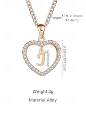 billige Valentinsdag-hjerteformet anhengskjede for kvinner – legeringsmateriale, 26 alfabetstiler, strass-aksenter – perfekt valentinsdagsgave