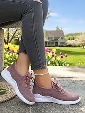 economico Sneakers da donna-scarpe da passeggio leggere bianche in Flyknit da donna: comode sneakers traspiranti con lacci, adatte per tutto il giorno, viaggi, fitness, lavoro e uscite informali