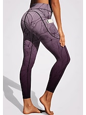 preiswerte 3D-Leggings-Damen Pilates-Leggings Fitnesshose Lässige Leggings Taschen Stempelsteuer Patchwork Pilates Fitnessstudio Fitnesstraining Hosen Strumpfhosen Leggings Blumenmuster Farbverläufe Abstrakt Dunkelgrau