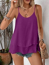 billige Enkel tank-Dame Singleter Drapering عادي Mote Moderne Fritid Ermeløs Crew-hals Vanlige topper Daglig Helg Svart Lilla Oransje Grønn Beige Sommer Vår