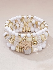 Χαμηλού Κόστους Γυναικείο βραχιόλι-Γυναικείο σετ βραχιολιών από ακρυλικό και κράμα αλουμινίου σε στυλ boho – πολλά χρώματα, γούρι σε σχήμα καρδιάς, ιδανικό για την ημέρα του Αγίου Βαλεντίνου και για καθημερινή χρήση