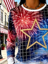  Amerikanska självständighetsdagen Dam T-shirt T-tröja Mönster Grafisk Flagga Stjärna Mode Grundläggande Klassisk Långärmad Rund hals Vanliga toppar Dagligen Utekväll Helgen Blå Rubinrött Sommar Vår
