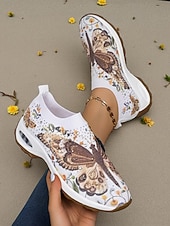 olcso Női tornacipők-női élénk színű, pillangómintás, bebújós tornacipő légpárnával - lélegző kötött sétacipő könnyű testmozgáshoz és hétköznapi kirándulásokhoz