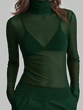 economico Top in Pizzo-Per donna Blusa Patchwork Rete Tinta unica Elegante Classico Moderno Manica Lunga Dolcevita Top Regolari Quotidiano Ferie Uscire Blu Nero Rosso Marrone Verde Estate Primavera Autunno Inverno