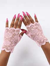 baratos Casamento ACC-Luvas femininas de renda, confeccionadas em renda de poliéster, disponíveis em diversas cores, perfeitas para casamentos, festas e ocasiões especiais.