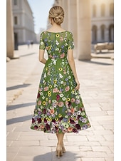 Недорогие Коктейльные платья-А-силуэт До щиколотки Ниже колена коктейльные платья Элегантный стиль С цветами С короткими рукавами Вырез лодочкой Свадьба Официальные Кружева с Вышивка Аппликации