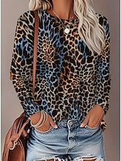 baratos Camiseta listrada e geométrica-Mulheres Camiseta Imprimir Gráfico Geométrica Abstrato Vintage Moda à moda Manga Longa Gola Redonda Tops regulares Diário Azul Vermelho Roxo Fúcsia Marron Verão Primavera