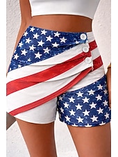  pantaloncini chino da donna per il giorno dell'indipendenza americana, pantaloncini a farfalla, pantaloni corti vintage alla moda, a vita alta, con stampa grafica della bandiera americana, microelastici, per le vacanze, per strada, blu e rossi, estivi