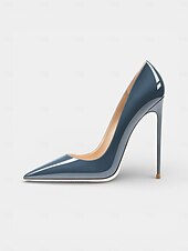 economico Invitato al matrimonio-Scarpe da donna con tacco a spillo a punta in vernice blu, eleganti scarpe da cerimonia per invitati a matrimoni in chiesa