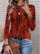 baratos Camiseta listrada e geométrica-Mulheres Camiseta Imprimir Gráfico Geométrica Abstrato Vintage Moda à moda Manga Longa Gola Redonda Tops regulares Diário Azul Vermelho Roxo Fúcsia Marron Verão Primavera