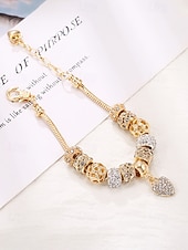 levne Dámský náramek-Dámský náramek s přívěskem ve tvaru srdce z lehké slitiny s třpytivými kubickými zirkony, ideální jako dárek k Valentýnu nebo pro každodenní nošení.