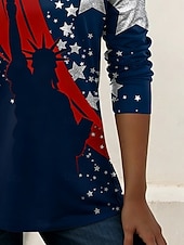  Amerikanischer Unabhängigkeitstag Damen T Shirt T-Shirt Druck Grafik Amerikanische Flagge Stilvoll Klassisch Lässig Langarm V Ausschnitt Normale Oberteile Täglich Ausgehen Wochenende Blau Rote