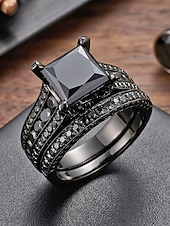 Χαμηλού Κόστους Γάμος ACC-Σετ ανδρικών δαχτυλιδιών με μαύρη πέτρα, κράμα αλουμινίου vintage γοτθικού στιλ με τετράγωνο κόσμημα, πολύχρωμες επιλογές για βέρες, αρραβώνες, πάρτι και καθημερινή casual ένδυση