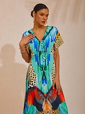 abordables vestido casual estampado-Vestido largo elegante y sedoso para fiesta en la jungla salvaje