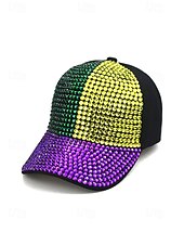 preiswerte Zubehör-Unisex-Paillettenkappe aus Polyester – Karnevalshut mit Strassverzierungen, verschiedene Muster für Freizeit und Festlichkeiten