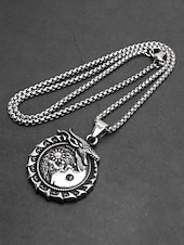 cheap Men's Jewelry-Men's Viking Style Alloy Necklace – Dragon and Wolf Pendant, Yin-Yang Design, Perfect for Casual Everyday Wear