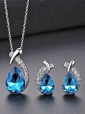 Недорогие Свадьба ACC-Женский ювелирный набор из сплава и циркона – элегантное колье и серьги в форме капли, доступны в нескольких цветах, идеально подходят для свадеб и вечерних мероприятий.