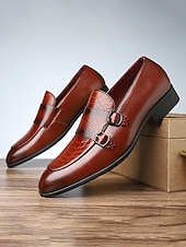 preiswerte Slipper-Rote Herren-Monk-Strap-Schuhe aus Kunstleder – elegante und stilvolle Schuhe für Hochzeiten und besondere Anlässe