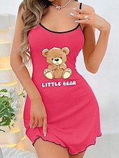 voordelige Nachthemden en slaapshirts voor dames-Dames Nachtjapon Casual Comfortabel Grafisch Beer Dagelijks Huis Mouwloos hihnat blauw Zwart Blozend Roze Beige Zomer Lente Normale pasvorm