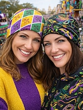 tanie Akcesoria-Damska czapka beanie z poliestru z nadrukiem, może służyć jako komin, wielowzorzysta, w stylu karnawałowym Mardi Gras, z miękkiej, elastycznej tkaniny, 2 w 1 jako nakrycie głowy i szalik na festiwale, imprezy i na co dzień