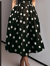 זול שמלות פסים וגיאומטריות-בגדי ריקוד נשים שמלת מידי שמלת קז'ואל שמלת עבודה שמלה מנוקדת אלגנטית אופנתי מודרני בָּחוּץ חופשה ליציאה רגיל נקודה ללא שרוולים צווארון V שחור לבן קיץ אביב