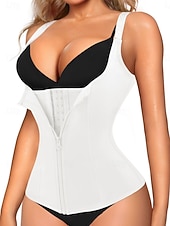 ieftine Corset pentru modelarea taliei-Pentru femei Îmbrăcăminte modelare corporală Activ Dulce Culoare pură Fermoar Zilnic Vacanță Stradă Fără manșon În U Negru Alb Mov Maro Bej Vară Primăvară Zvelt