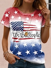  Dia da Independência Patriótico Camiseta de Mulheres Estampa Gráfica Bandeira Letra Vintage Moda Estilosa Manga Curta Gola Careca Regulares Tops Dia a Dia Impressão Vermelha Roxa Verde Caqui Verão
