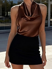 tanie Eleganckie bluzki-Damskie Letnie szczyty Bluzka Eleganckie topy Z marszczeniami Niejednolita całość W fałdki Równina Elegancja damska Elegancki Bez rękawów Lejący się dekolt Zwykłe topy Codzienny Praca Święto