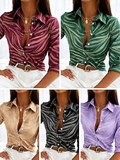 billiga Randiga och geometriska blusar-Dam Skjorta Blus Knappar Mönster Grafisk Geometrisk Randig Vintage Stylish Ledigt Långärmad Tröjkrage Vanliga toppar Dagligen Svart Rubinrött Purpur Grön Kaki Vår Höst Vinter