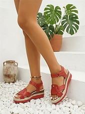 abordables Mujeres-Sandalias de cuña naranjas para mujer: zapatos de vacaciones cómodos y elegantes para la playa, viajes y salidas de verano.