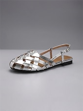 abordables Mujeres-Sandalias de pescador de charol tejido color nude para mujer: elegantes sandalias de estilo tropical, transpirables y con tira trasera para cruceros de lujo y excursiones en tierra en verano.