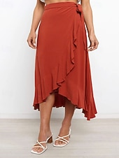 abordables Faldas-Mujer Elegante Moda Casual Midi Tiro Medio Faldas Plano Frunce Dobladillo irregular Microelástico Diario Calle Azul Piscina Negro Rosa Verde Ejército Verano