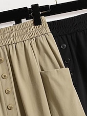 olcso Laza szoknyák-Női Divat Alkalmi Midi Magas derék Szoknyák Sima Zseb Nyúlós Napi Utca Fekete Khakizöld Tavasz Poliészter