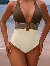 levne Jednodílné-Dámské Plavky Jeden kus Vysoký pas Plavky Nabírané šaty Slátanina prázdniny Vinobraní Bez vzoru Do V Bez rukávů Plavky