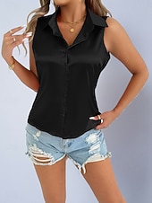billige Enkle bluser-Dame Skjorte Sateng skjorte Bluse Ermeløs skjorte Knapper عادي Stilfull Klassisk Moderne Ermeløs Skjortekrage Vanlige topper Daglig Ferie Ut på byen Svart Hvit Lilla Grønn Sommer Vår