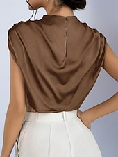 preiswerte Schicke Blusen-Damen Hemd Satinhemd Bluse Wickel-Crop-Top Gerafft Einfach Vintage Stilvoll Klassisch Kurzarm Hoher Ausschnitt Crop Tops Täglich Ferien Ausgehen Schwarz Weiß Marineblau Braun Grün Frühling Herbst